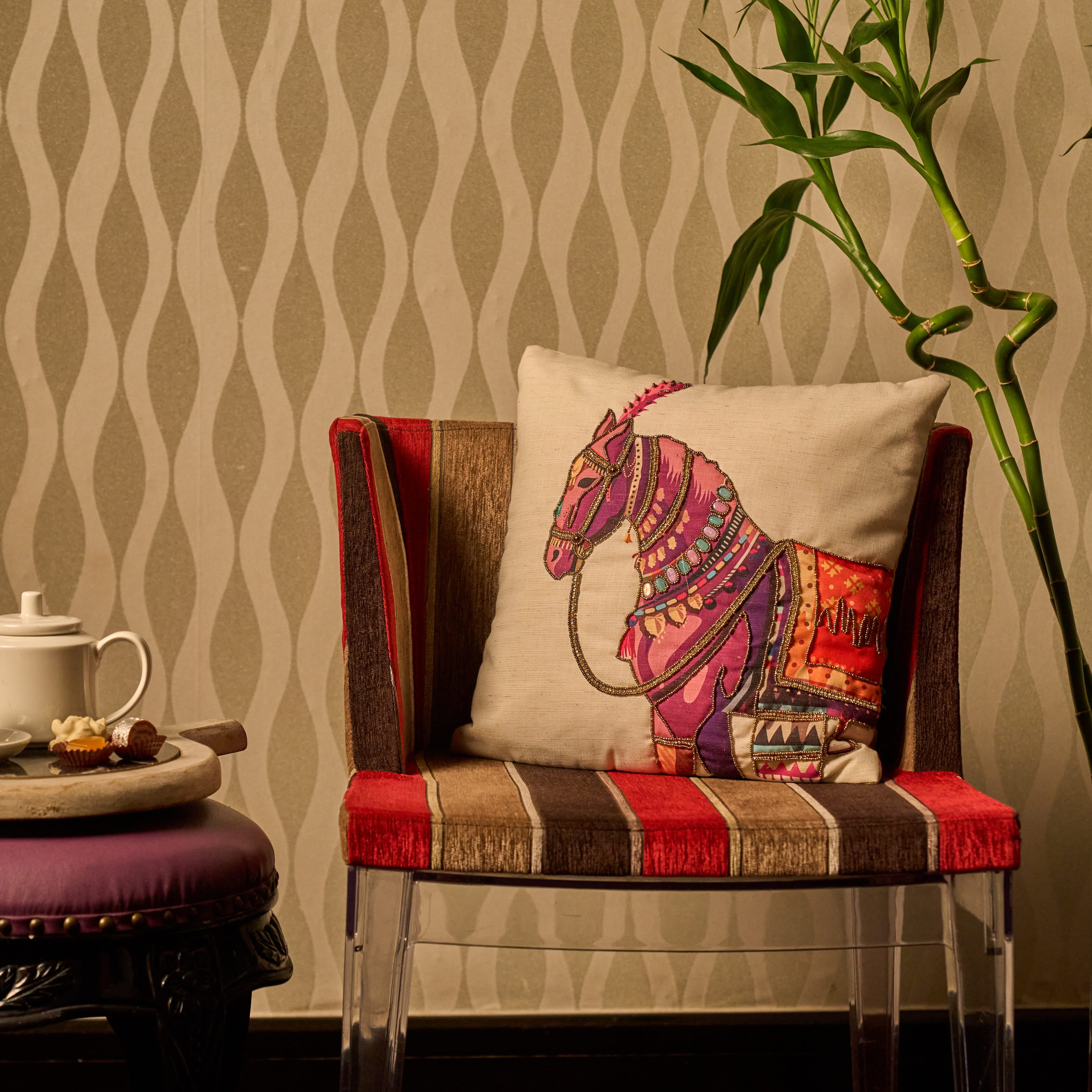 Chetak Majestry Hand-Painted Silk Cushion