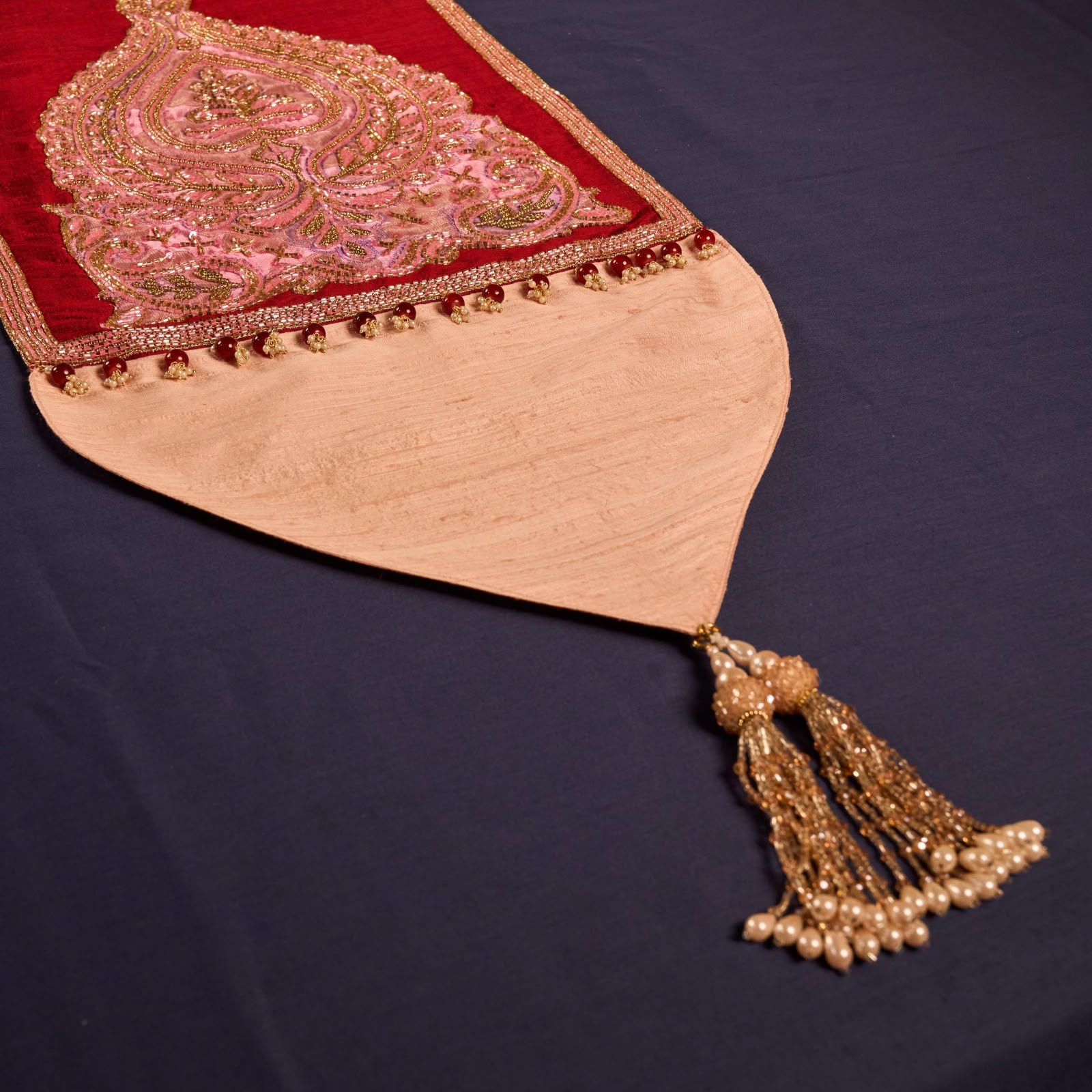 Crimson & Rose-Gold Heritage Raw Silk Runner