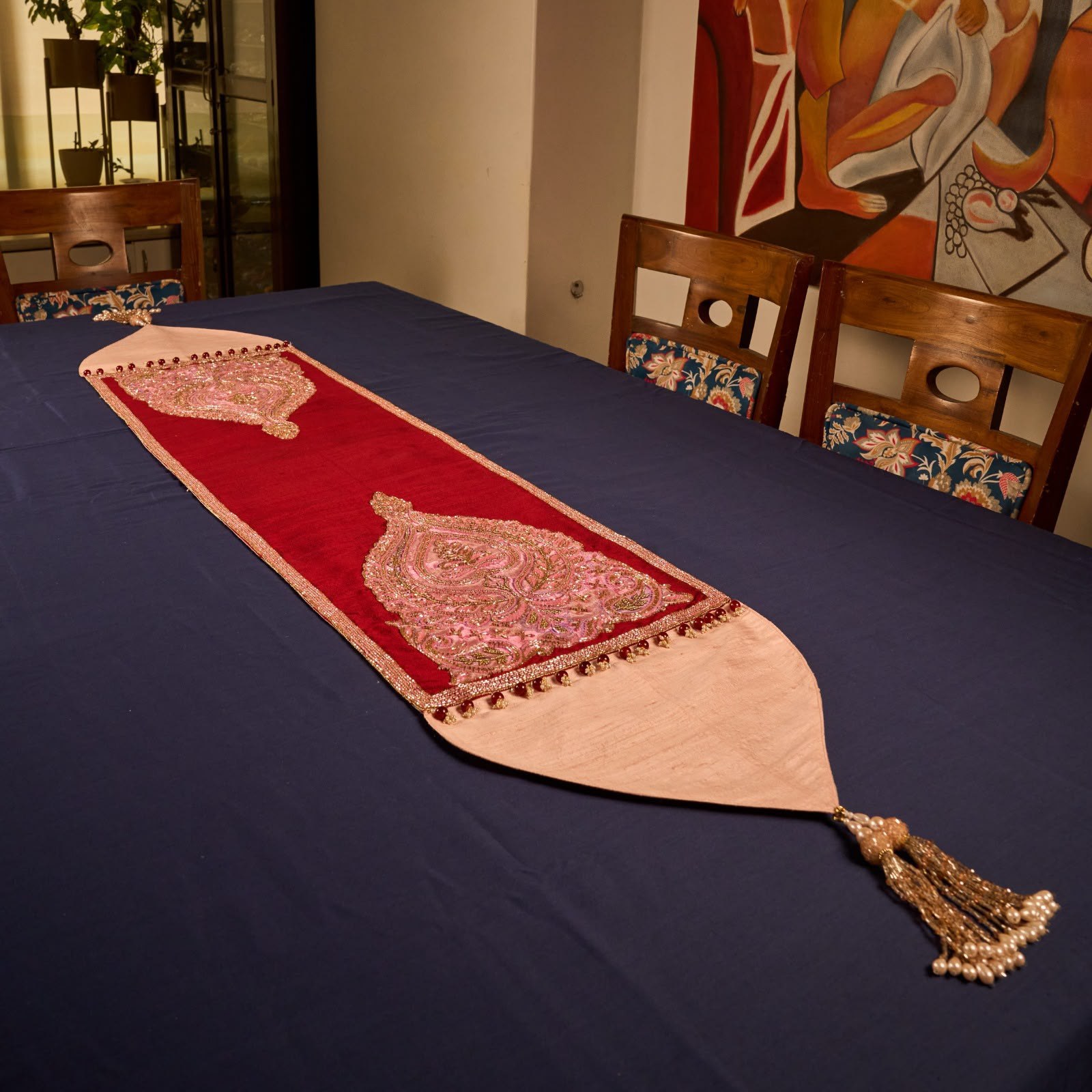 Crimson & Rose-Gold Heritage Raw Silk Runner
