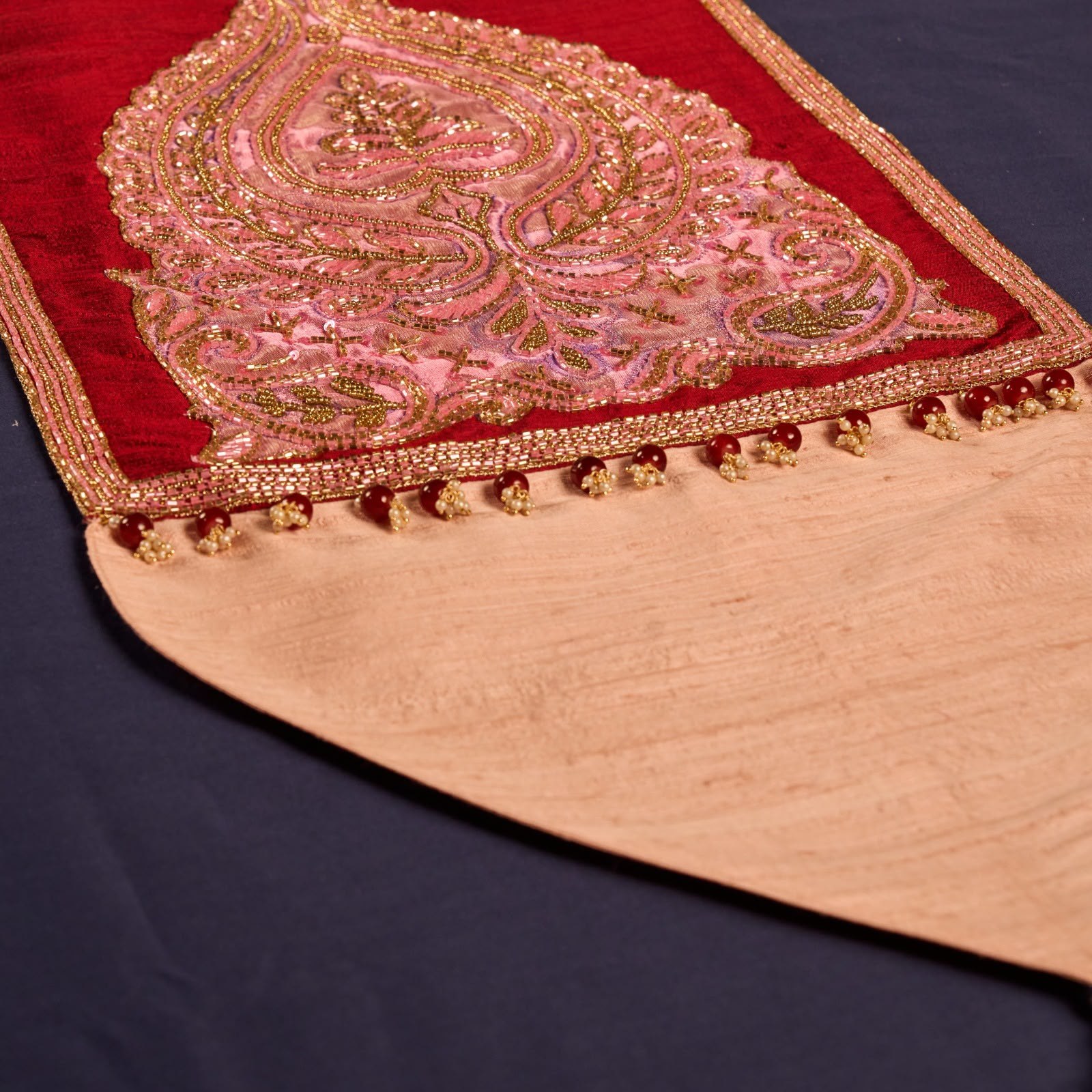 Crimson & Rose-Gold Heritage Raw Silk Runner