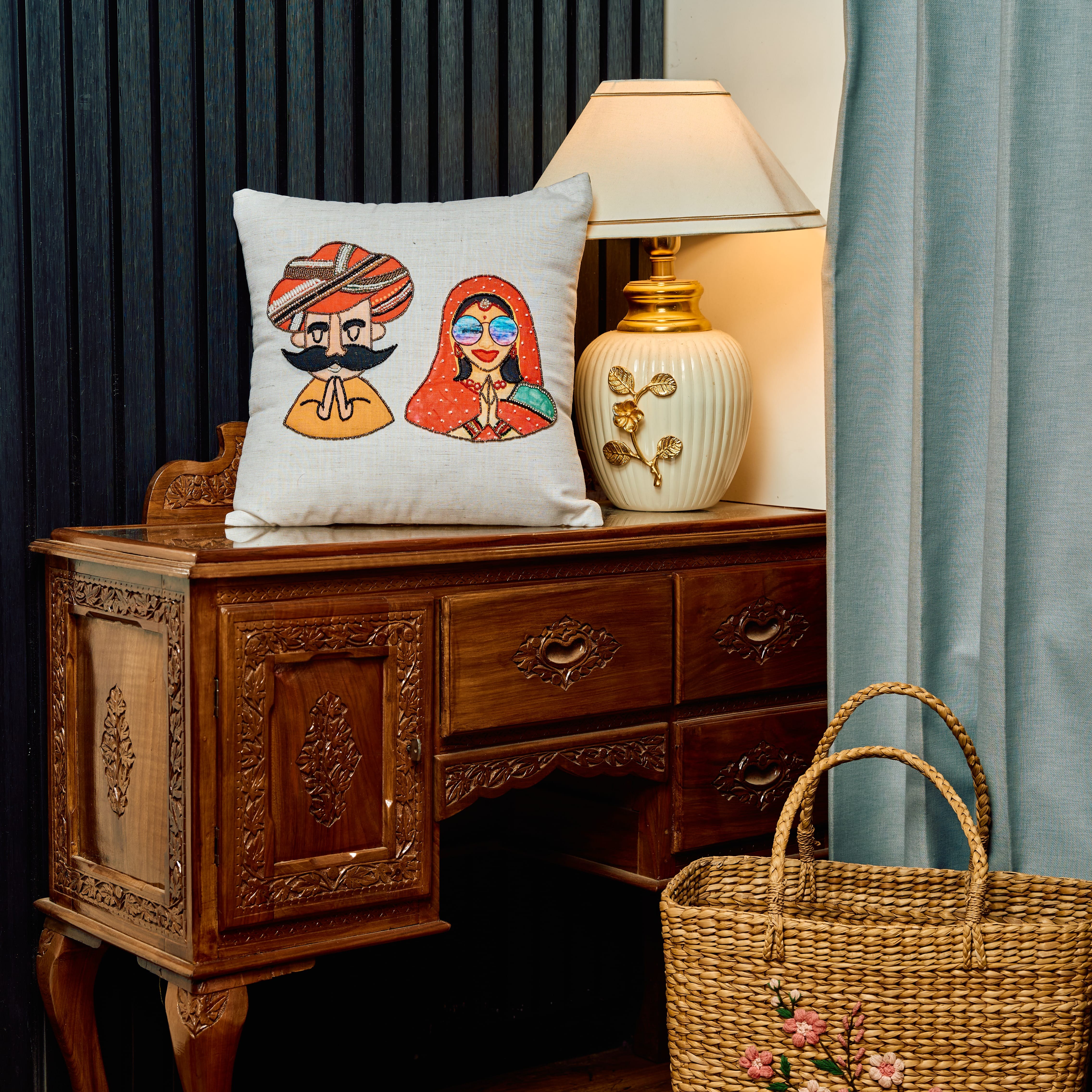 Royal Rajputani Antique Pearl Silk Cushion