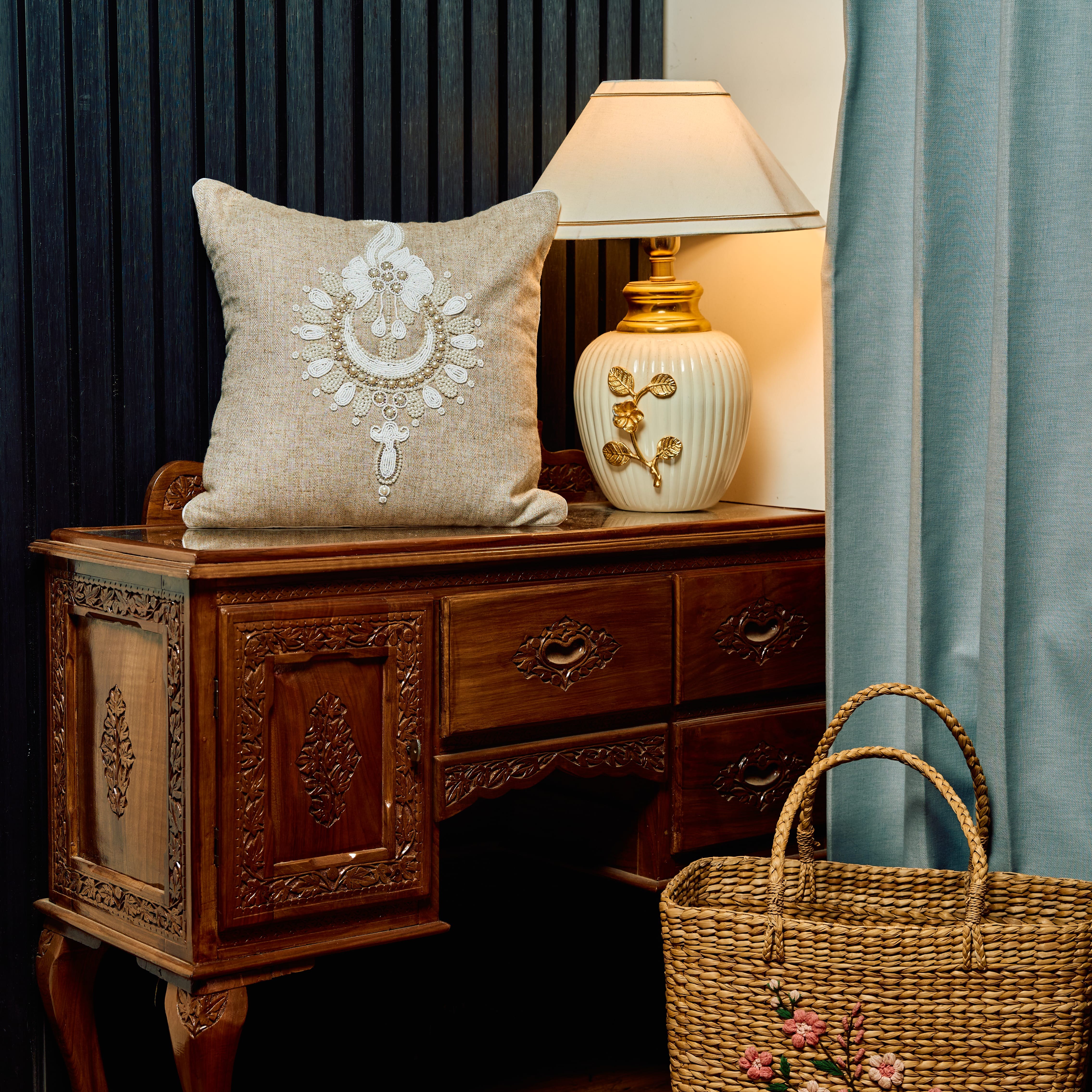 Sovereign Gaja Pearl & Stone Cotton Cushion