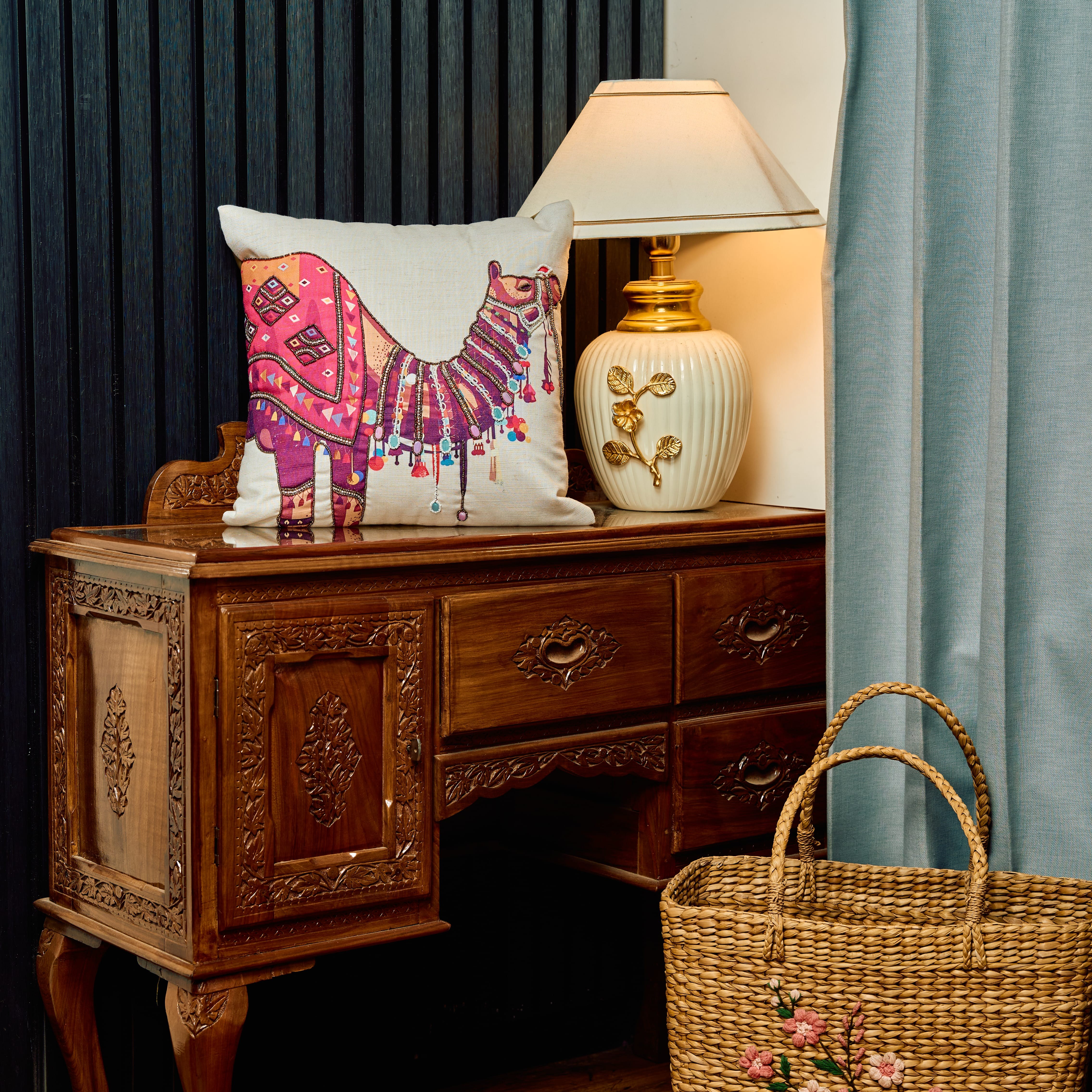 Desert Majestry Hand-Painted Silk Cushion