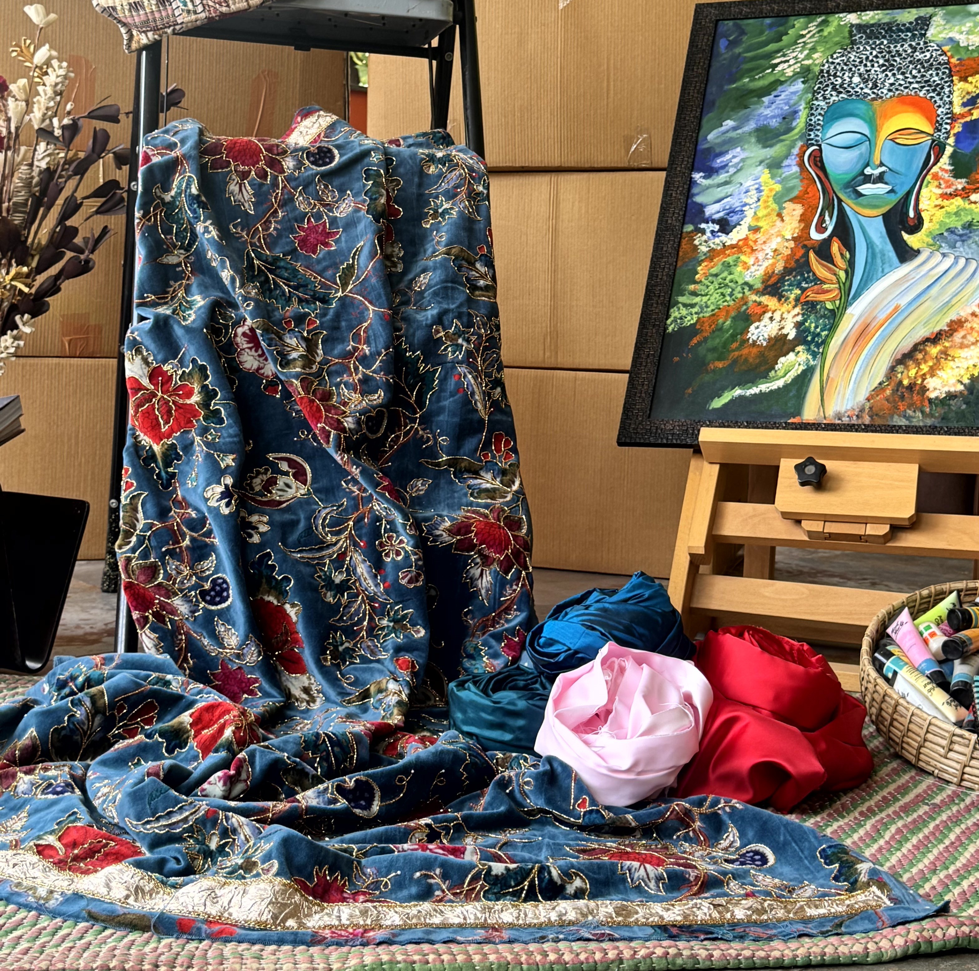 Imperial Twilight Reversible Velvet & Silk Throw