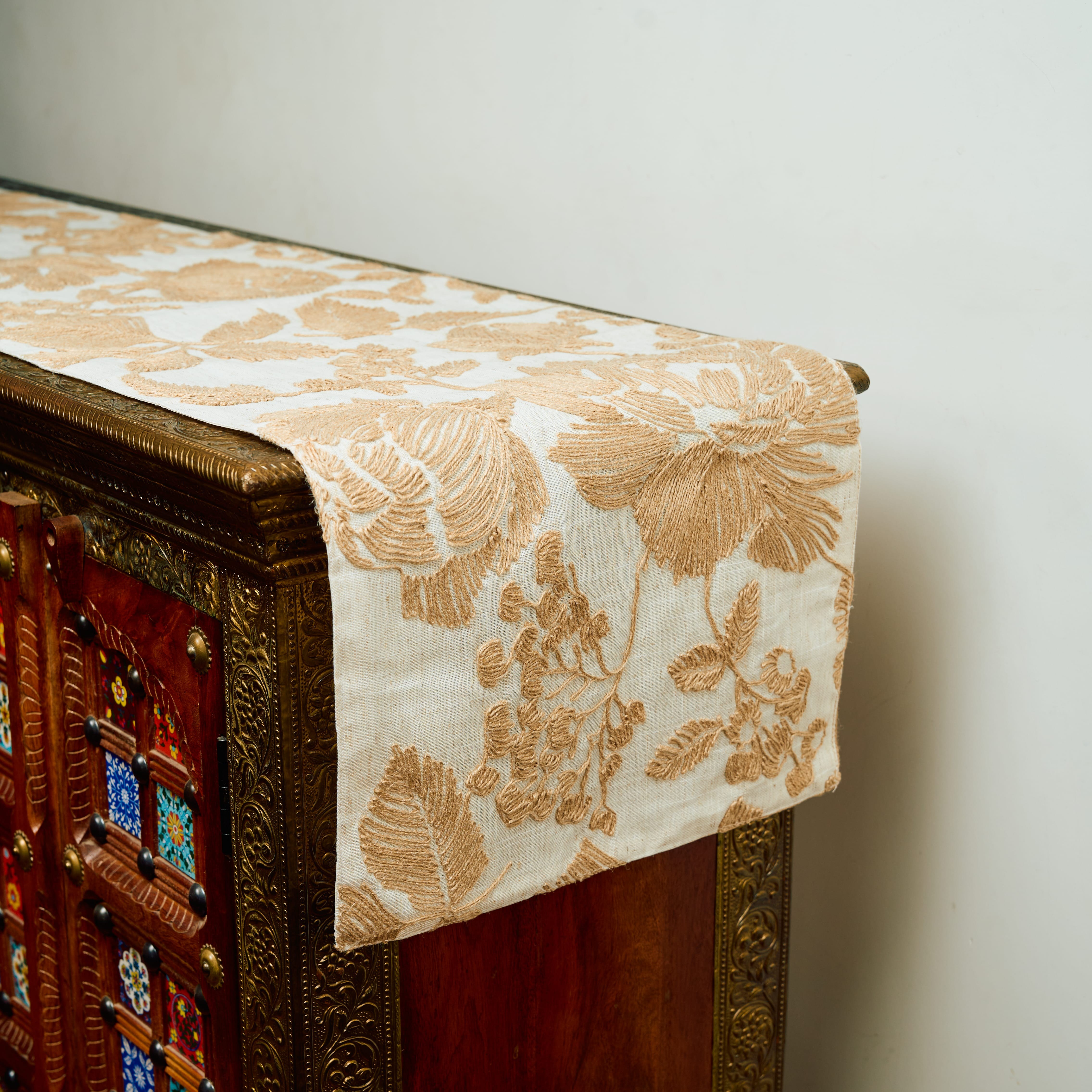 Provencal Flora Hand-Embroidered Linen Runner