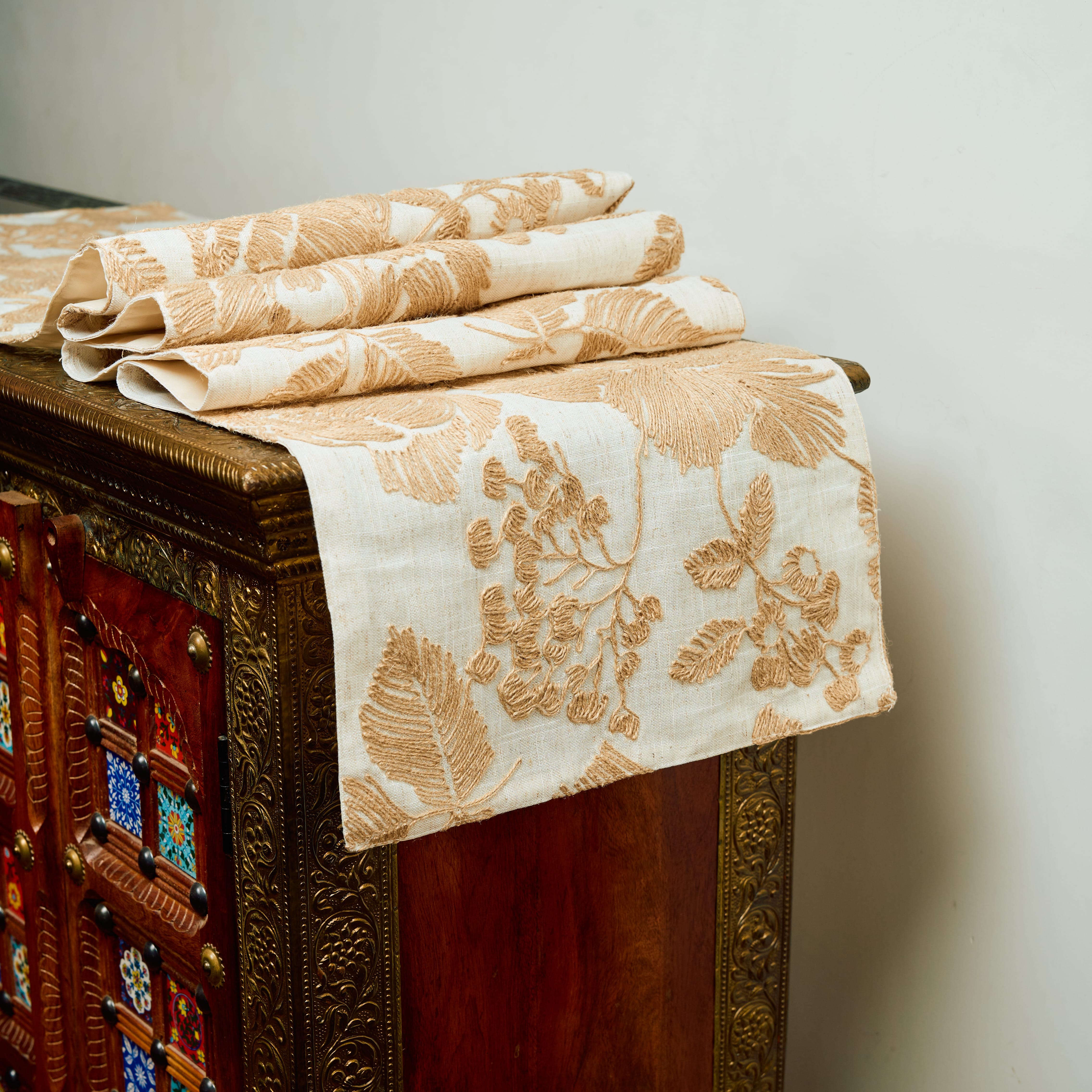 Provencal Flora Hand-Embroidered Linen Runner