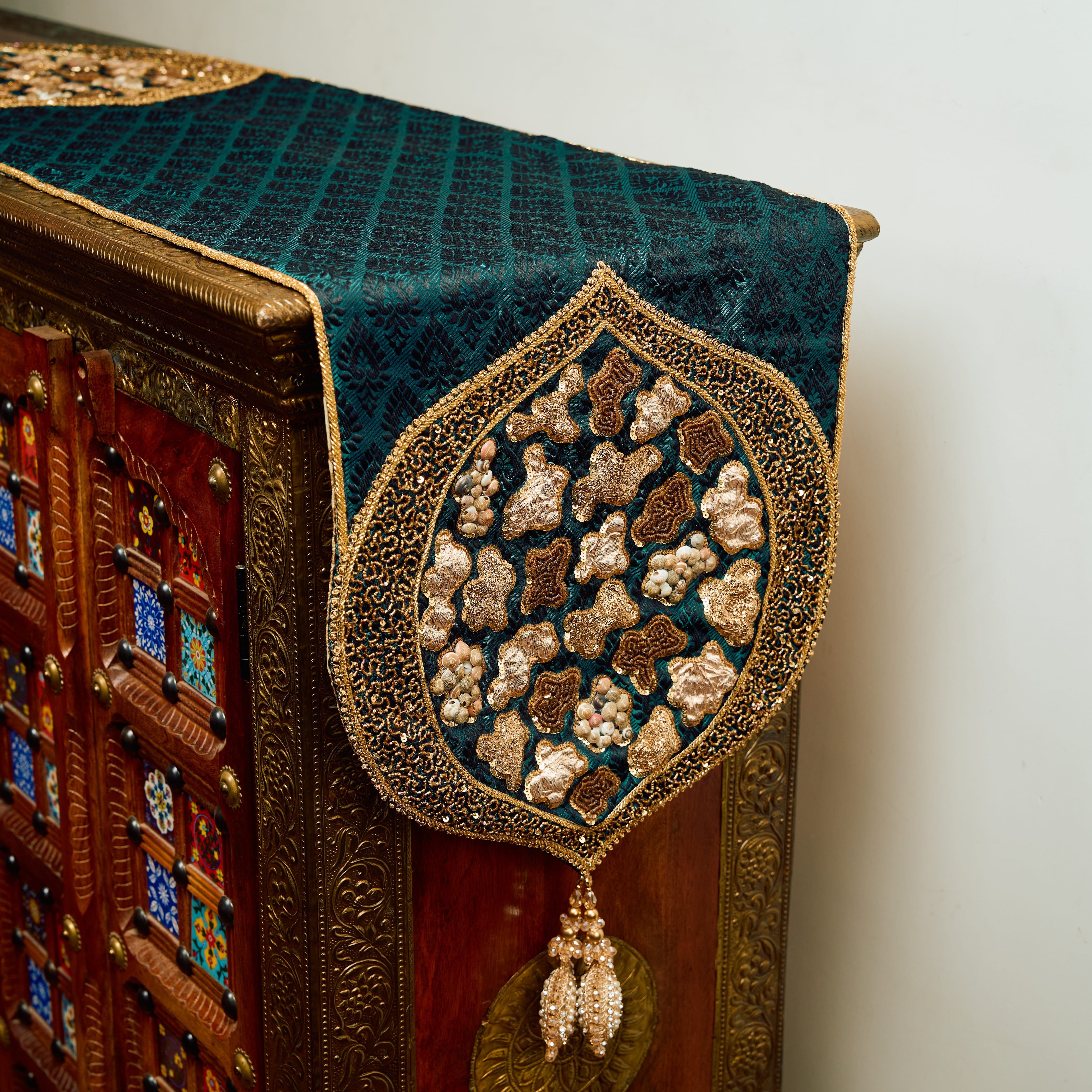 Royal Emerald Heritage Embroidered Silk Runner