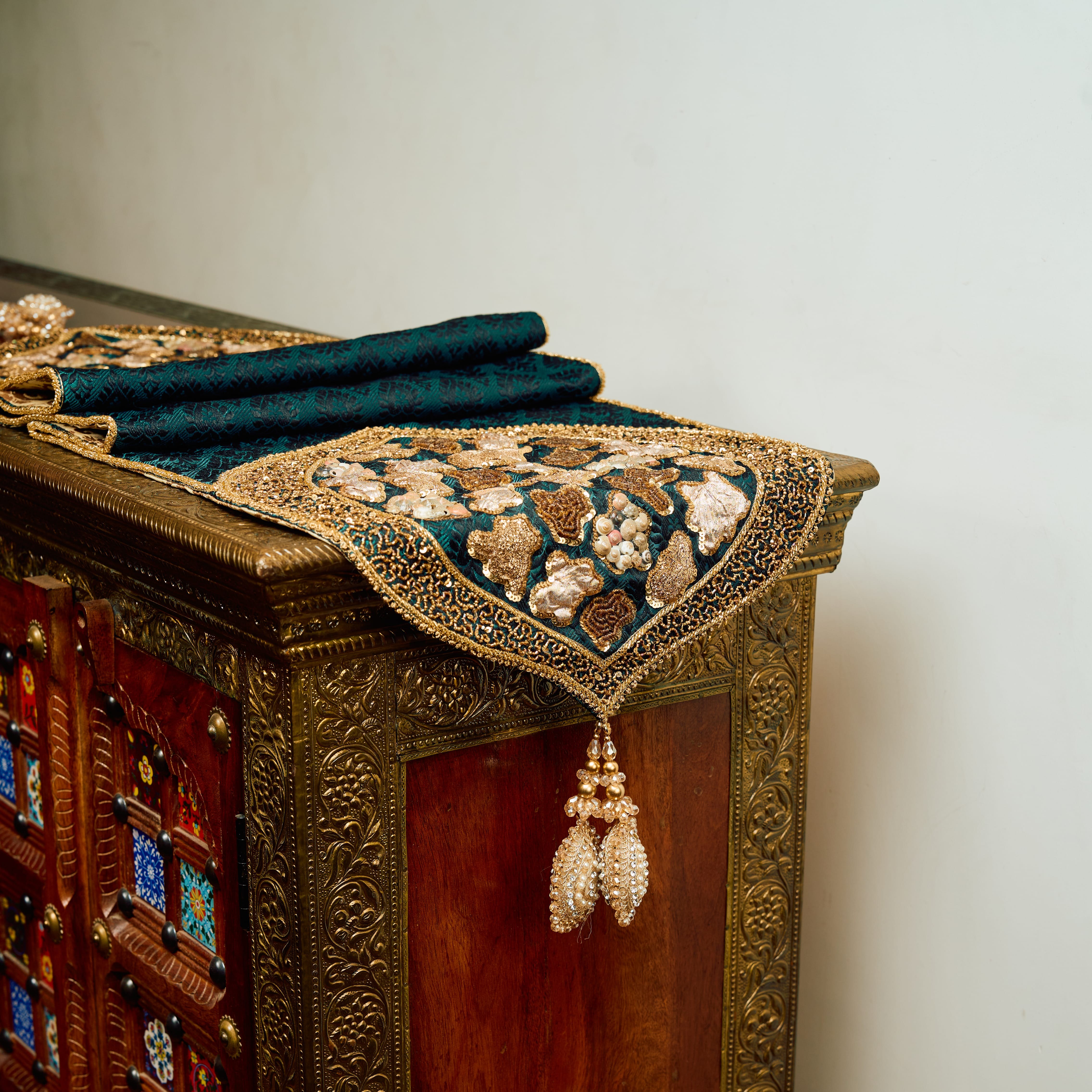 Royal Emerald Heritage Embroidered Silk Runner