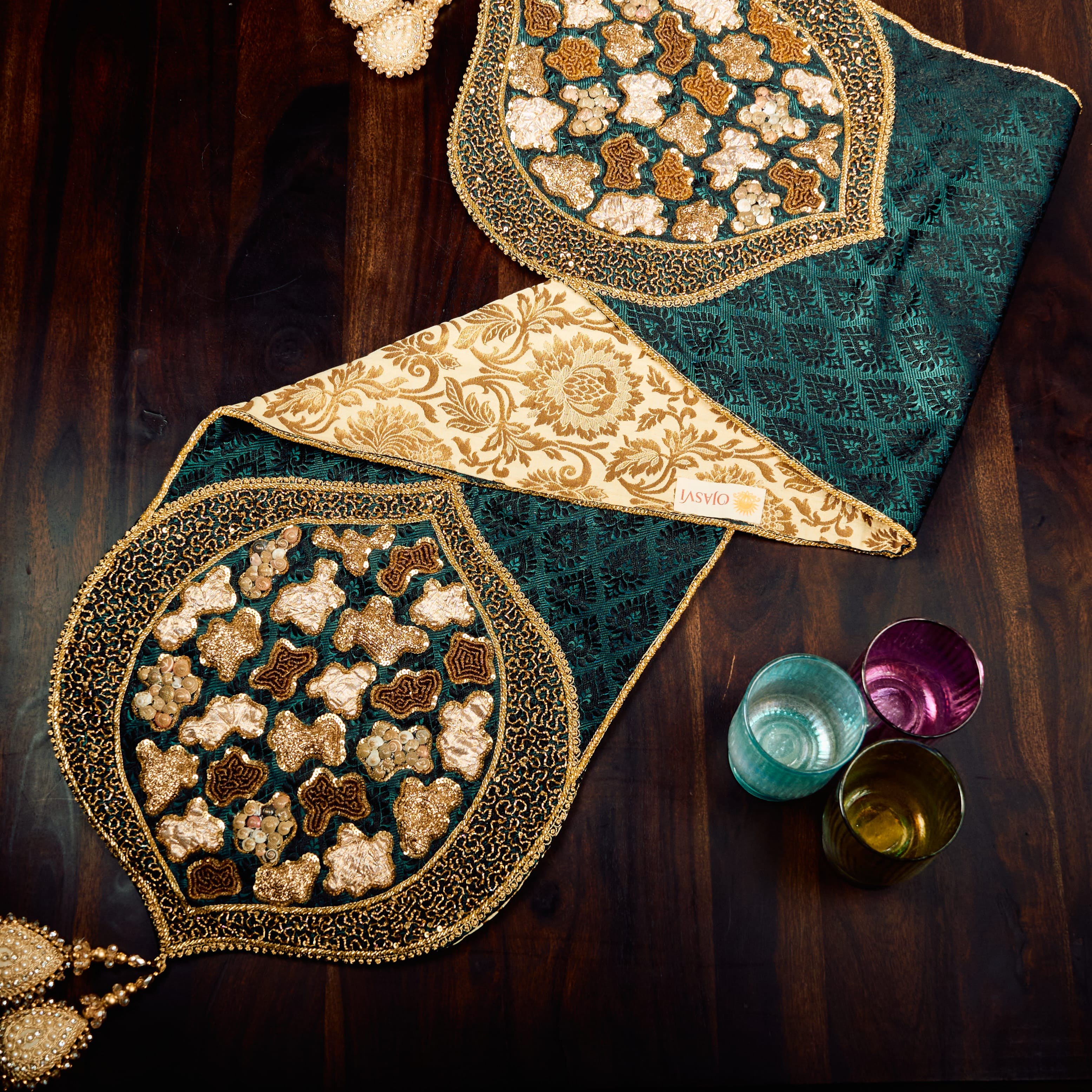 Royal Emerald Heritage Embroidered Silk Runner