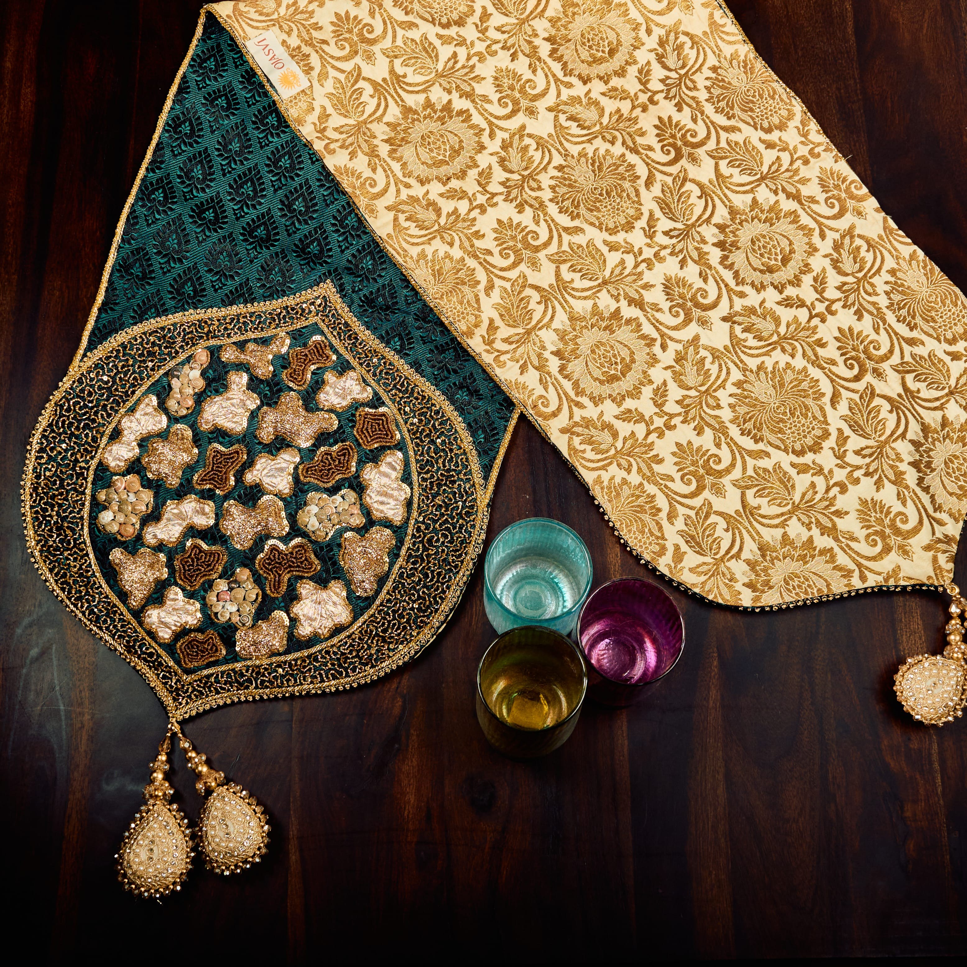 Royal Emerald Heritage Embroidered Silk Runner