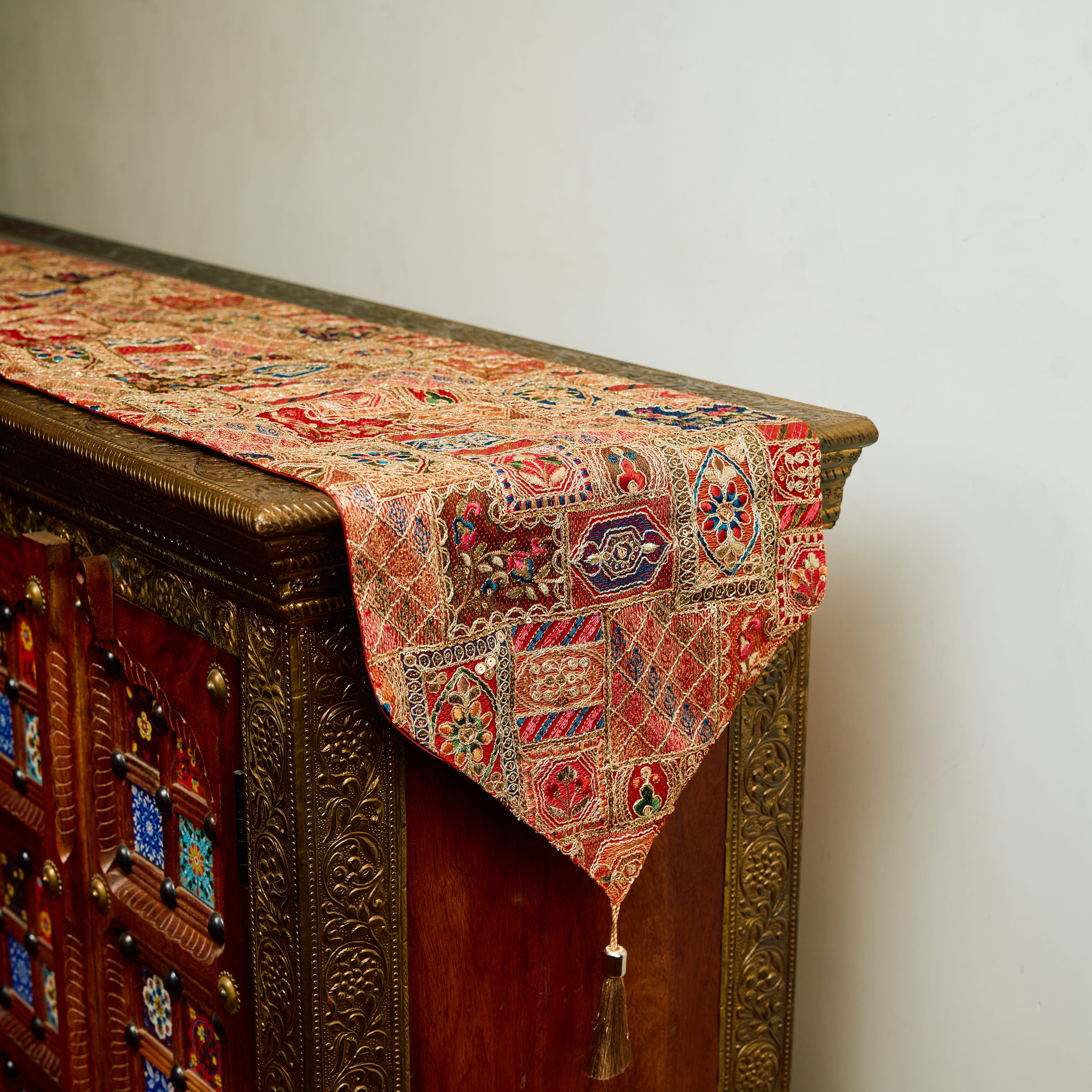 Royal Heritage Tila & Zari Crimson Silk Runner 