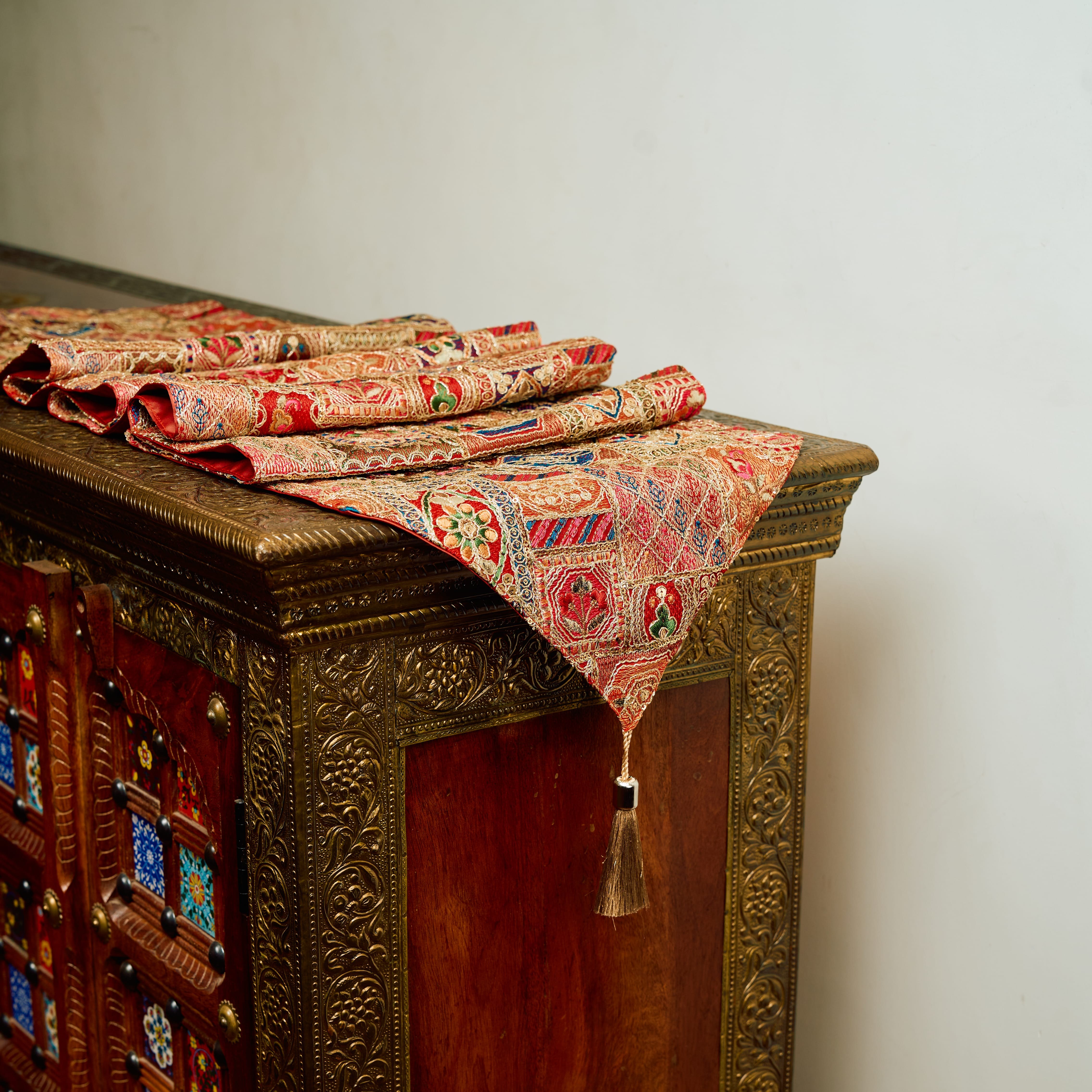 Royal Heritage Tila & Zari Crimson Silk Runner 