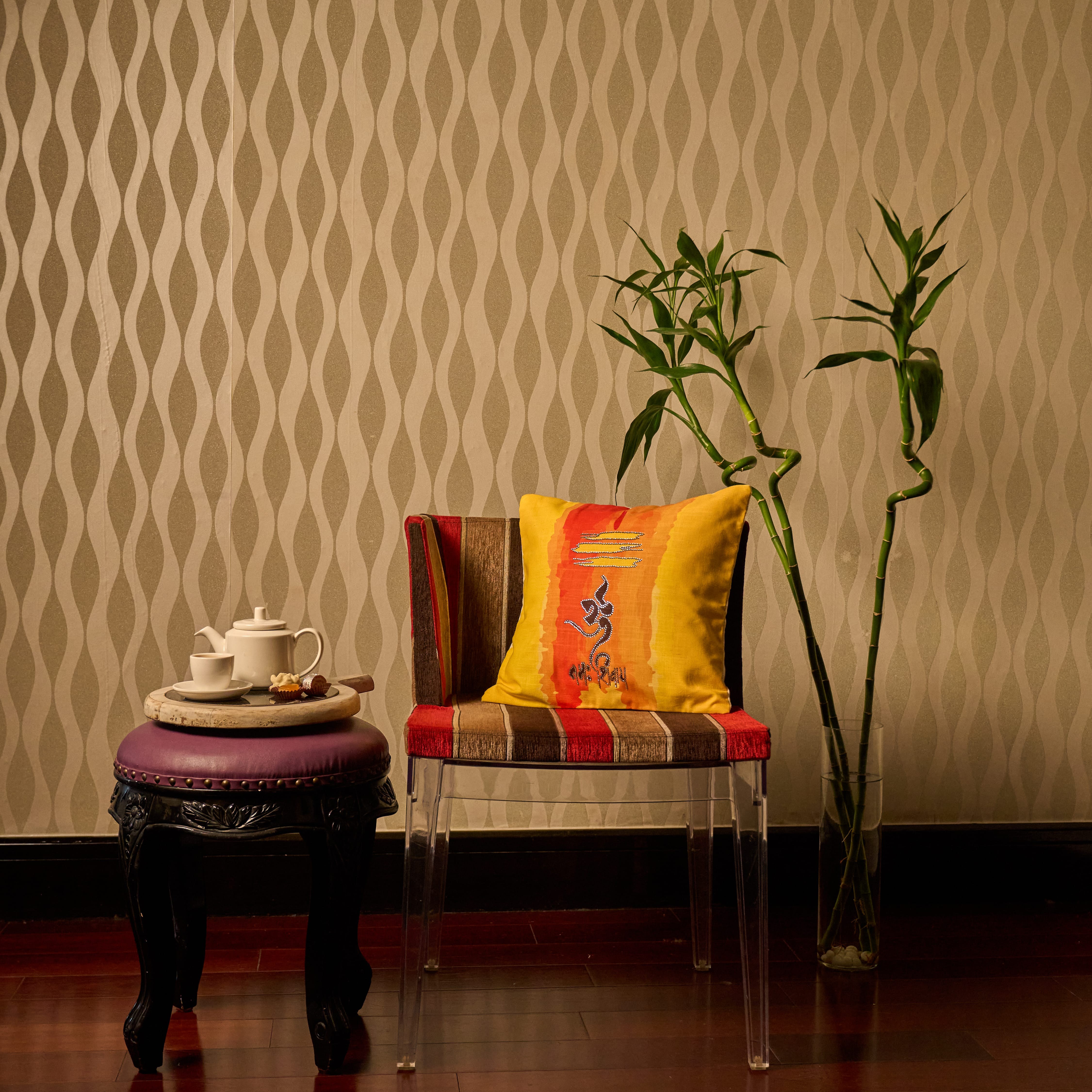 Sacred Om Namah Shivaya Embroidered Silk Cushion