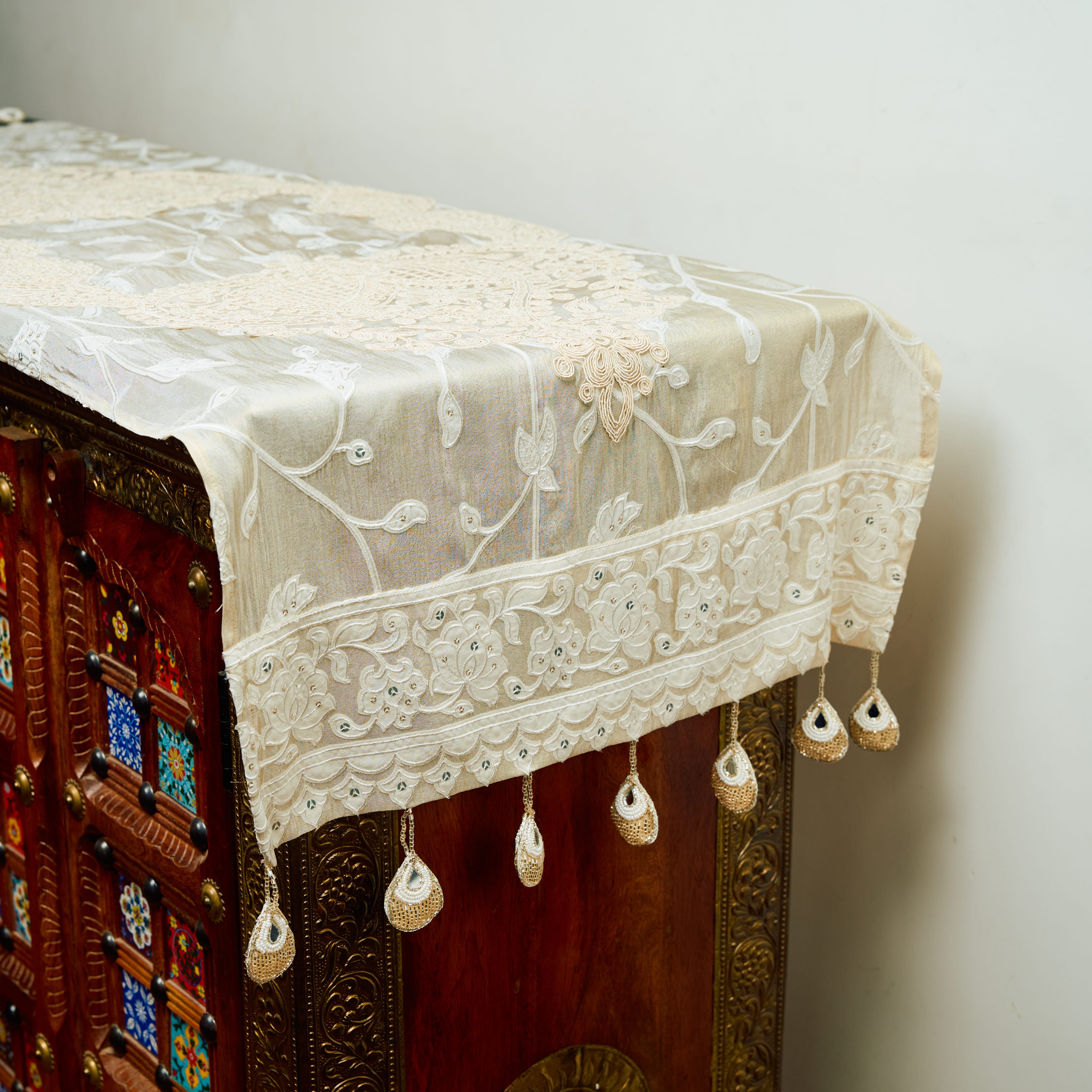 Turkish Off White Short Runner with Georgette Embroidered 