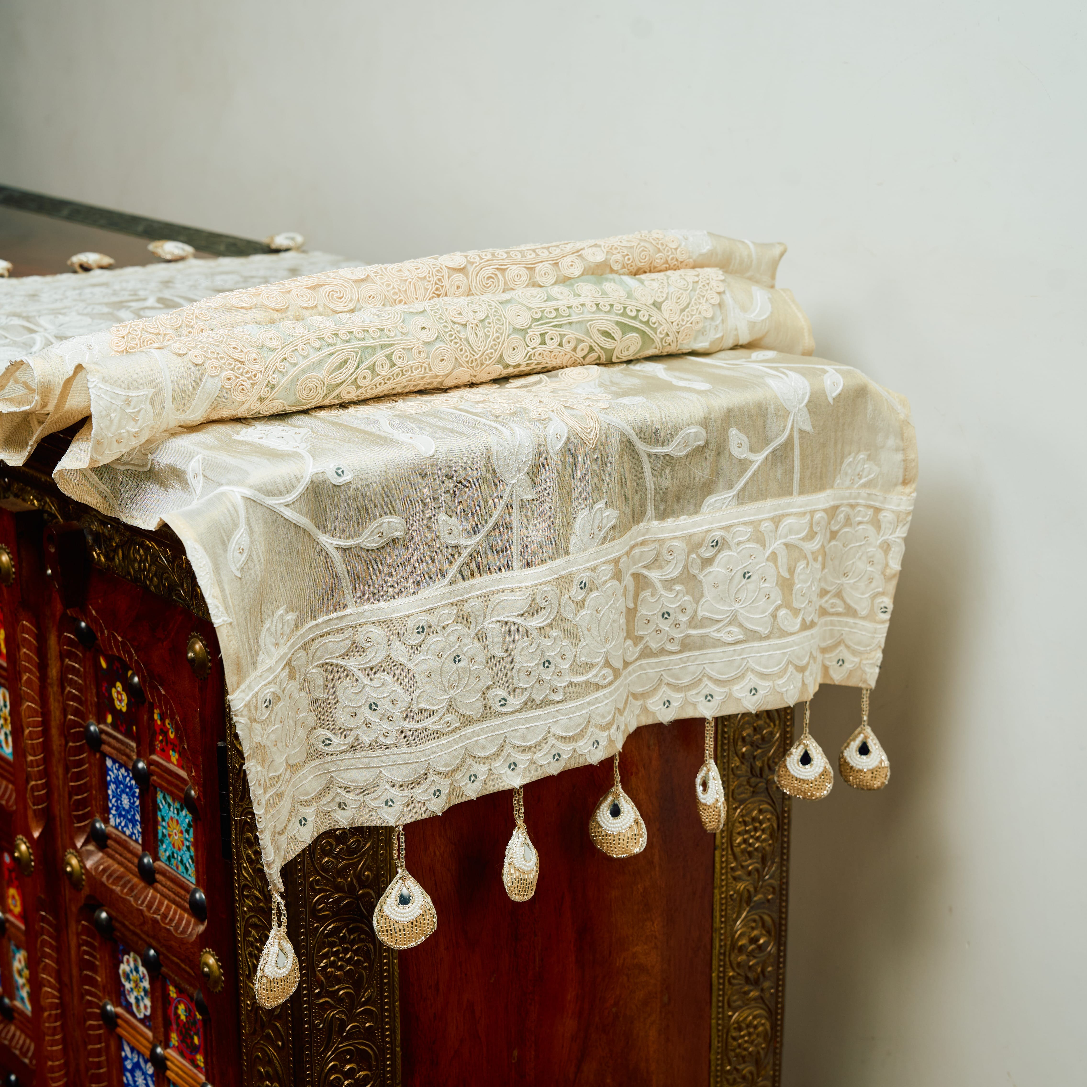 Turkish Off White Short Runner with Georgette Embroidered 
